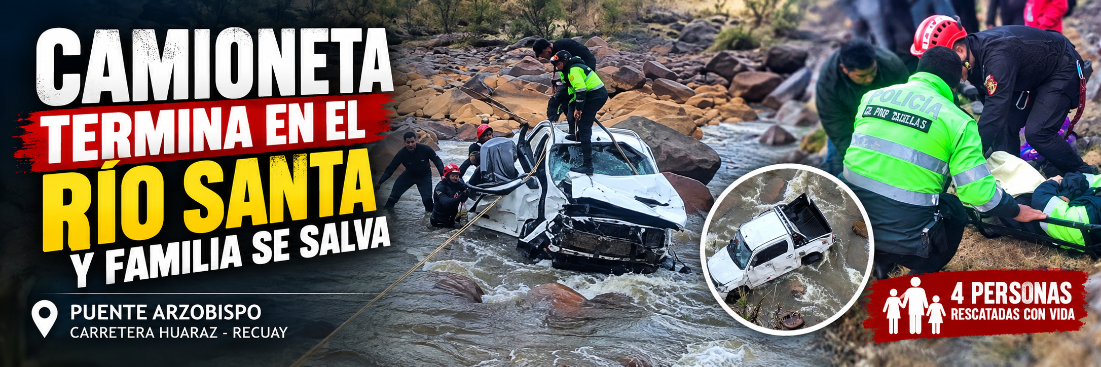 Camioneta termina en el río Santa y familia se salva